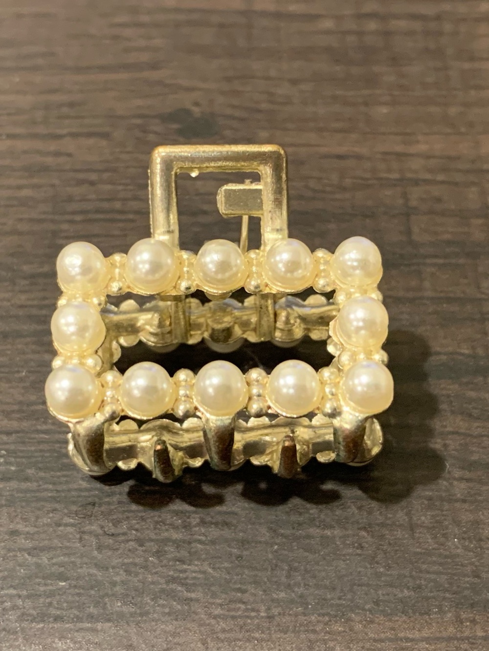 Gold Pearl-Accent Mini Hair Claw Clip - Women Accessories